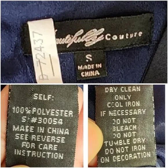 Beautifully Couture Blue Green Striped Sleeveless Lined V-Neck Dress, Small - Picture 4 of 8